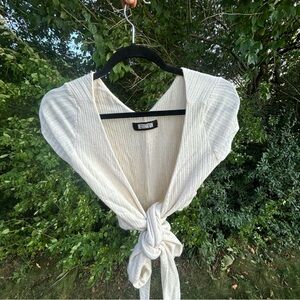 Reformation Ivory V-Neck Tie-Front Wrap Sweater